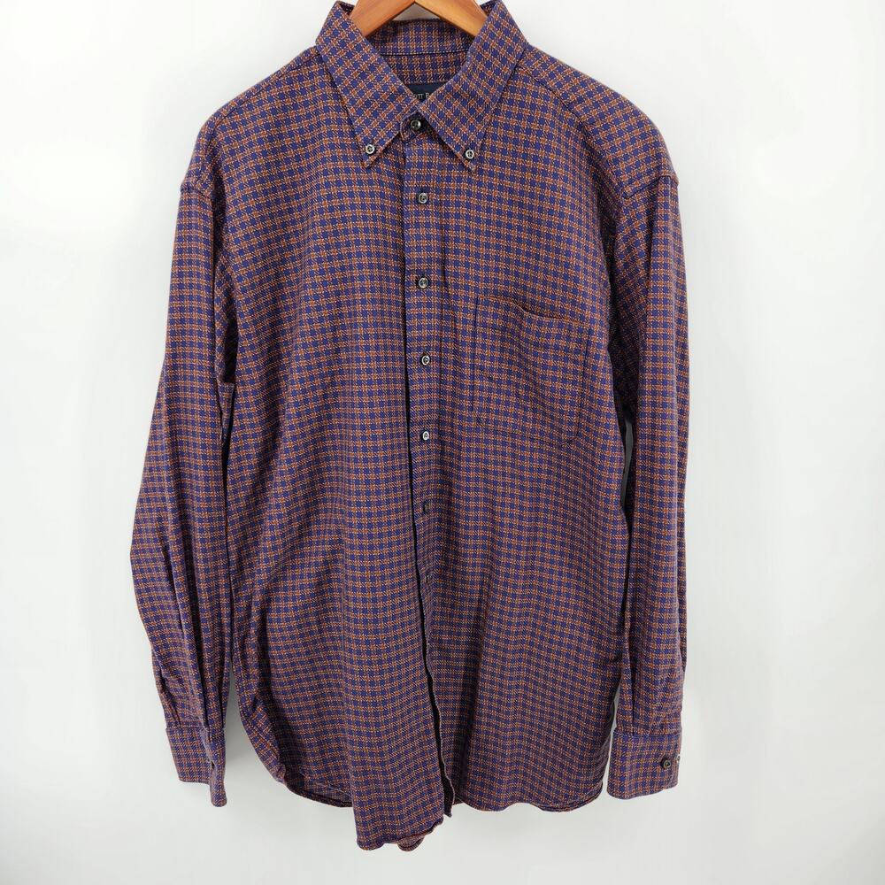 Scott Barber Men's XL Long Sleeve Button Down Dress Shirt 100% Cotton Brown Navy